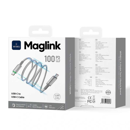 Кабель Wiwu 100W Maglink Magnetic Cable Wi-C084 C-C 1M