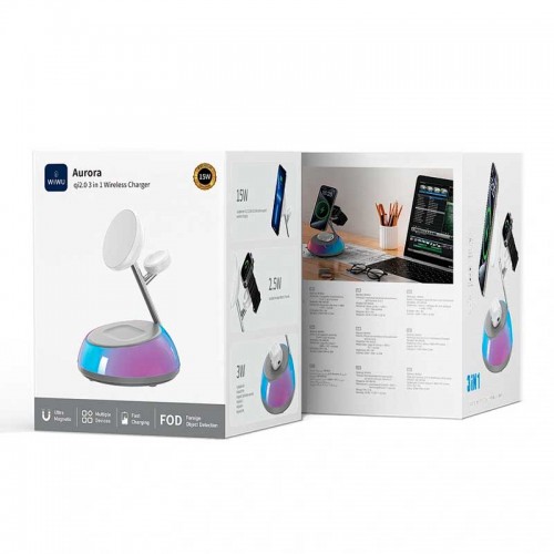 Беспроводное зарядное устройство Wiwu Aurora Qi2.0 3 in 1 Wireless Charger Wi-W036